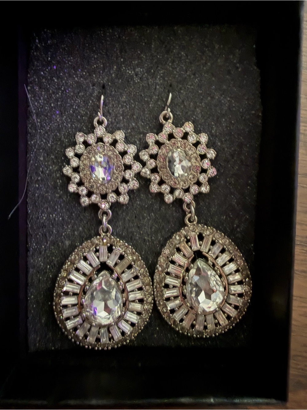 Crystal Drop Dangle Earrings - Silver Tone